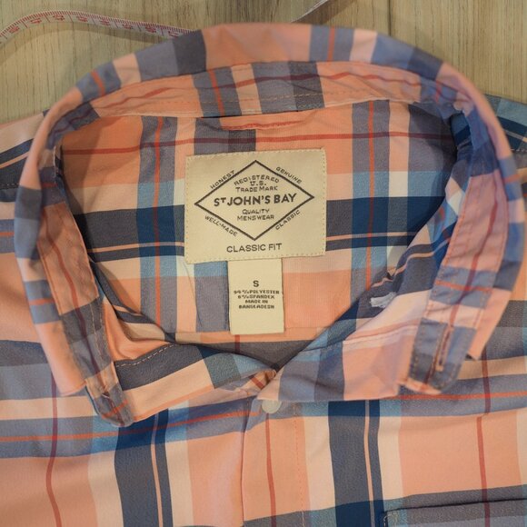 St John's Bay Men's Plaid Button-Down Shirt - Pink and Blue sz Small Classic Fit - Picture 3 of 10